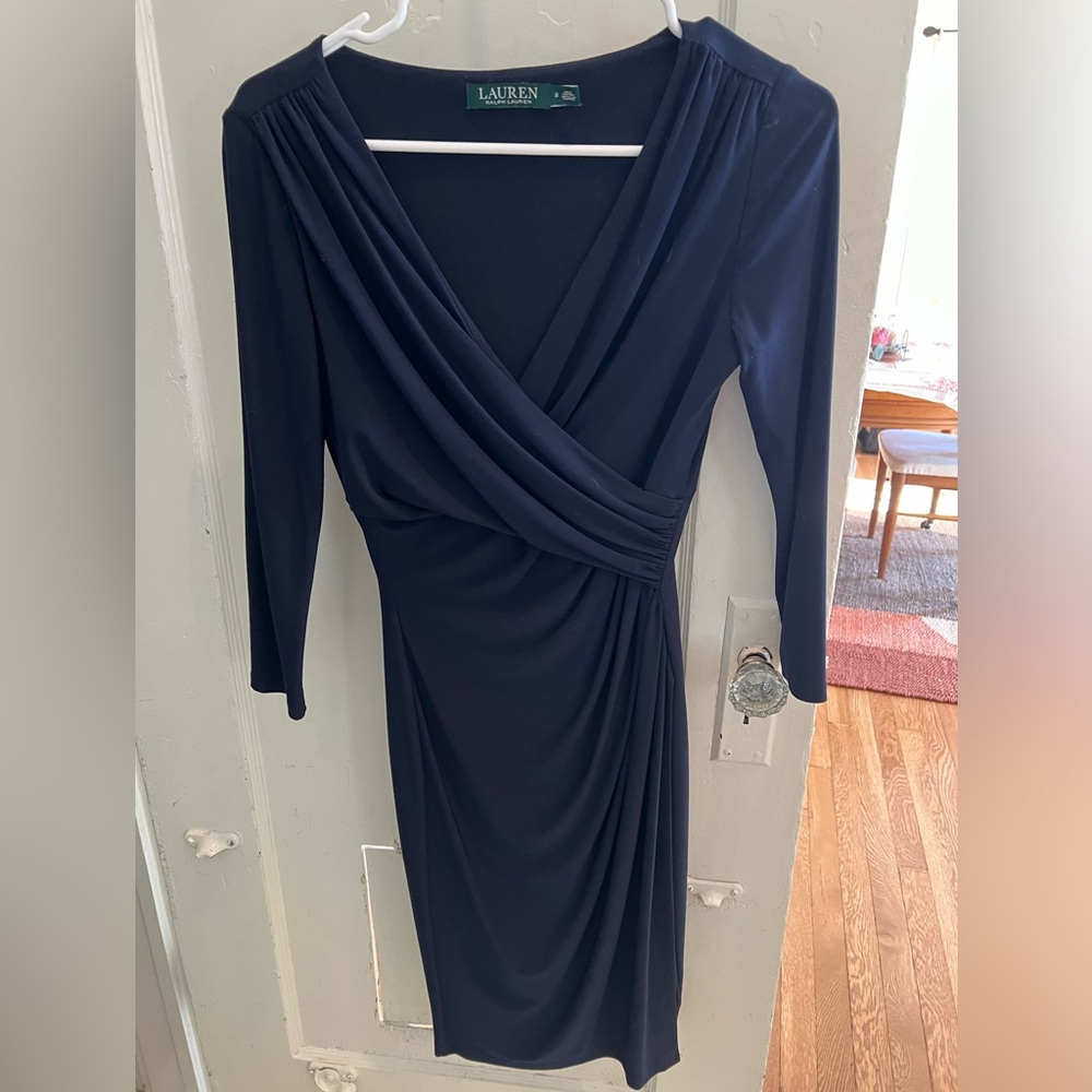 Jersey knit Ralph Lauren wrap style dress in Navy Blue
